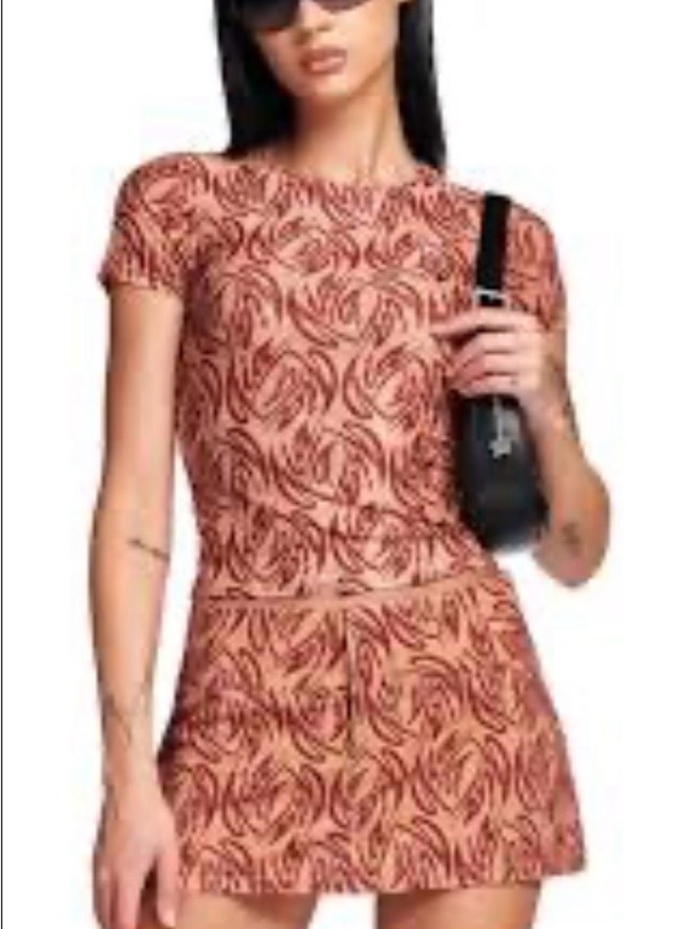 I.AM.GIA Peach and Black Swirl Crop Top